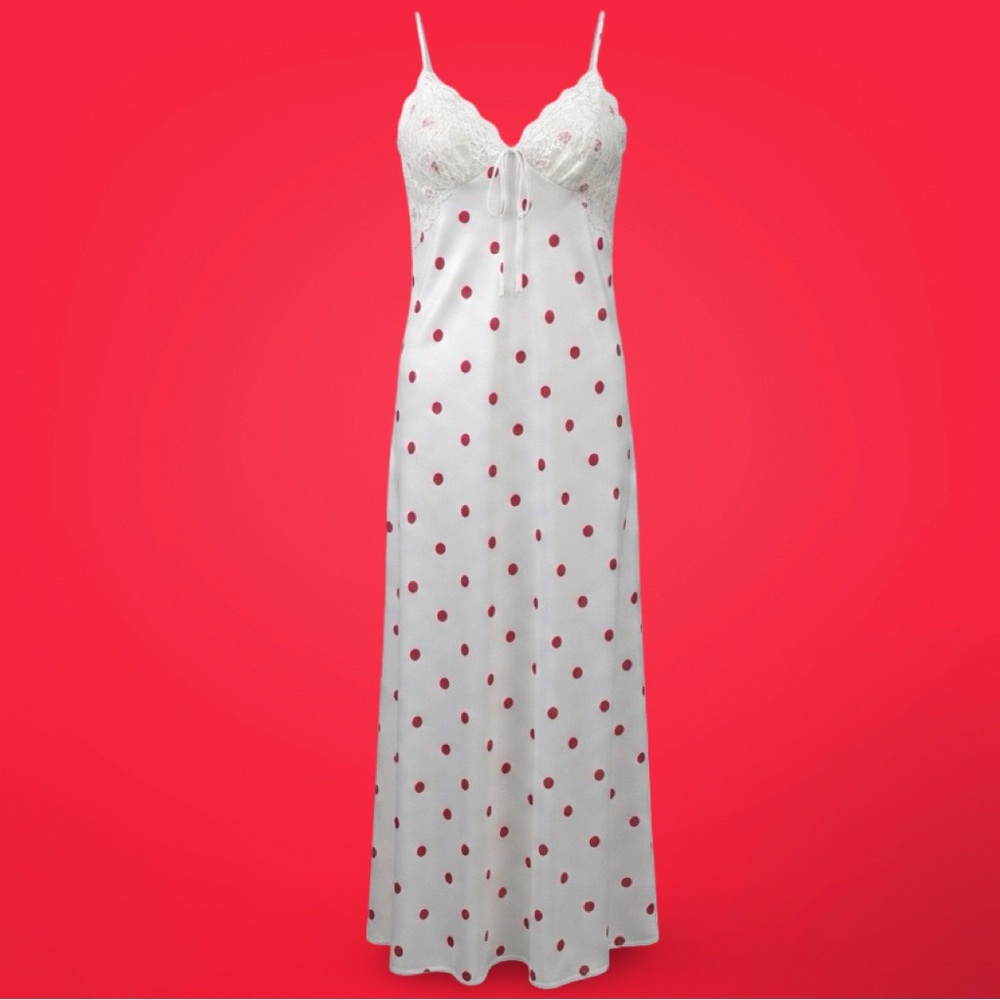 Women's White Slip Dress with Red Polka Dots, NEW